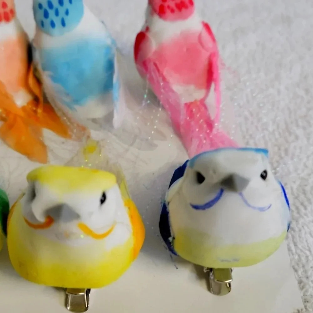 Six Craft Decorative Birds Assorted Colors